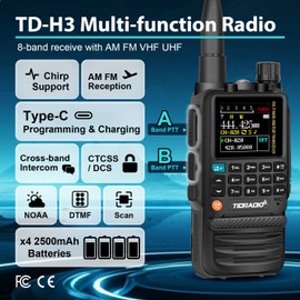 TIDRADIO TD-H3 Ham Multi-Band Radio,Handheld Two Way Radios with USB-C Programming & Charging, Long Range Radios 2500mAh Battery(4 PCS) AirBand &771 Antenna, Frequency Match,DTMF FM AM NOAA VOX SCAN