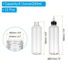 PATIKIL 8oz(240ml) Plastic Dispensing Bottle, 12Pcs Squeeze Empty Bottles with Black Twist Cap for Liquids, Inks, Oils, Sauces, Arts and Crafts, Transparent