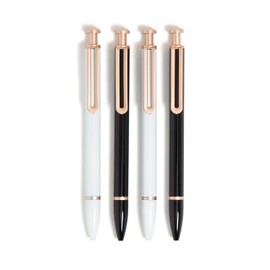 U Brands Monterey Ballpoint Pens, Set of 4, Black and White With Rose Gold Details, Bold (1.0 mm) Point, Black Ink