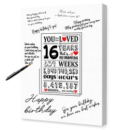 Sweet 16 Birthday Gifts for Girls Boys,16th Birthday Party Decorations,Guest Book Alternative,You Have Been Loved for 16 Years Birthday Canvas Wall Art