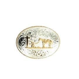 Crumrine Men's Engraved Praying Cowboy Belt Buckle Silver One Size