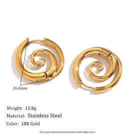 Sea Wave Spiral Hoop Earrings for Women Stainless Steel 18K Gold Plated Swirl Chunky Round Huggie Hoops Earring Fashion Birthday Jewelry Gifts Holiday (Gold)