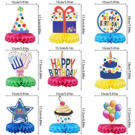 Zythrem Pack of 9 Birthday Decoration Honeycomb Decoration Paper Table Decoration Birthday Coloured Honeycomb Decorations Birthday Party Table Toppers for Men Women Birthday Party
