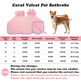 WUFANC Dog Bathrobe, Pet Bathrobe, Dog and Cat Clothes with Hood, Super Absorbent and Quick Drying, for All Cats and Dogs, Soft Dog Towel, Pink, Five Sizes (S), pink