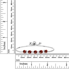 Gem Stone King 925 Sterling Silver Red Garnet and White Lab Grown Diamond Women Adjustable Tennis Bracelet (5.26 Cttw Round Cut, Center Stone: 5MM, Small Stones: 2.5MM)