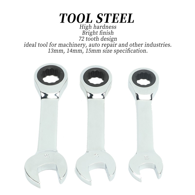 3Pcs Ratchet Wrench 72 Tooth 13mm 14mm 15mm Tool Steel