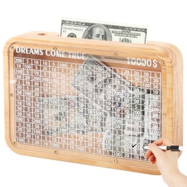 pamctry Large Money Saving Box,10000 Savings Challenge Box with Counter Coin Challenge, for Adults, Boys and Girls,Wood Savings Challenge Box for Kids(Target $10000)