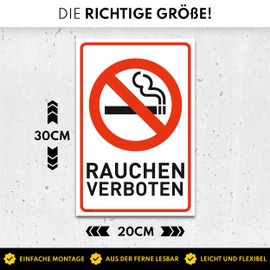 Smoking Prohibited Sign 30 x 20 cm Plastic - UV-Resistant - For Outdoor and Indoor Use - Perfect Alternative to Not Smoking Sticker - Smoking Prohibited Sign