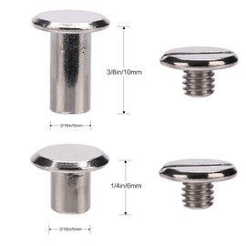 YMAISS 80 Sets Chicago Screws 2 Size 1/4,3/8in Screw Posts Bookbinding Posts Binding Screw Chicago Button Post Rivets Screw Belt Screws Leather Photo Albums Screw Round Flat Head, Silver Color