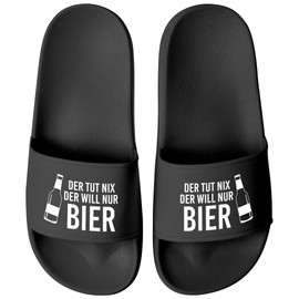 MoonWorks® Men's Umisex Bathing Slippers with German Text "Lustig Der tut nich der Will nur Bier", Der Tut Nix Schwarz Schwarz, 43 EU