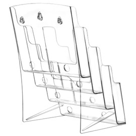 QWORK 2 Pack Clear Acrylic 8.5 x 11 inch 4-Tier Brochure Holder with Removable Divider – Slanted, Wall Mount & Countertop Compatible Literature Pamphlet Flyer Holder, Magazine Booklet Organizer Stand