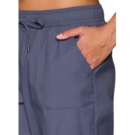 RBX Stretch Woven Ankle Pant for Women, Lightweight Quick Drying Relaxed Shadow Stripe Ankle Length Casual Pants Smoke Blue L