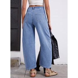 Astylish Women's Wide Leg Jeans High Waisted Barrel Cropped Trendy Stretchy Pants with Fashion Spring Patch Pockets Size 6 Ashleigh Blue