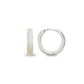 Sterling Silver Tiny Small Mother of Pearl 15mm Round Huggie Hoop Earrings for Women