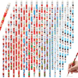Christmas Pencils Christmas Holiday Pencils for Kids Mini Wooden Xmas Pencils and Erasers Various Patterns Colorful Santa Claus Snowman Stationery for Children Christmas Party Supplies (192 Pcs)