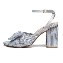 Athlefit Sandalias de tacón plisadas para mujer con correa al tobillo, puntera abierta y diseño elegante
