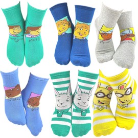 Arthur Popular Characters Fun Silly Cartoon Kids' Socks - 6 Pair (9-10 Years, Crew_Arthur_1)