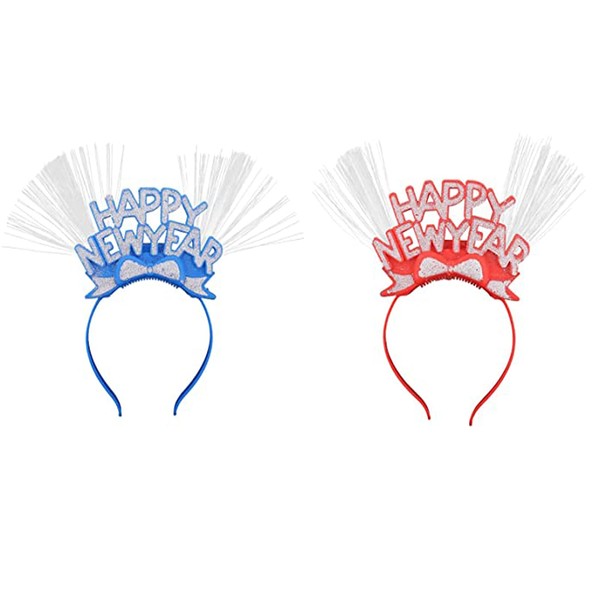 BinaryABC LED Light Up Happy New Year Flashing Headband,New Year Eve Party Favor Supplies Decorations,2Pcs(Random Color)