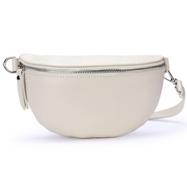 Ever Bloom Unisex Leather Chest Bag, Bum Bag, Fashion Waist Bag, Made in Italy, Shoulder Bag, Saddle Crossbag, 24 cm, Medium Leather Bag for Festival and Holiday, New Beige, One Size