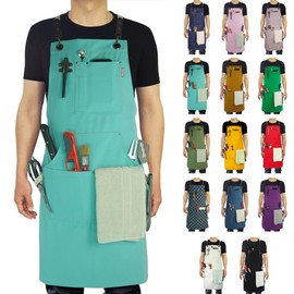 Stenffy Handmade Work Apron,Cotton Canvas,Multiple Pockets,Adjustable Cross Back Weight Apron,BBQ,Cafe,Kitchen,Painting,Carpenter,Artist Apron,Aprons for Men,Women,Sizes M to XXL,Ice Blue