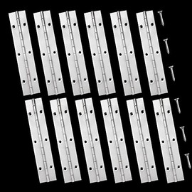 FVSEC 12 Pack 6 Inch Piano Hinge, Heavy Duty Continuous Hinge with Holes for Cabinets Boat Marine Door, 304 Stainless Steel 0.04" Leaf Thickness 1.2'' Open Width