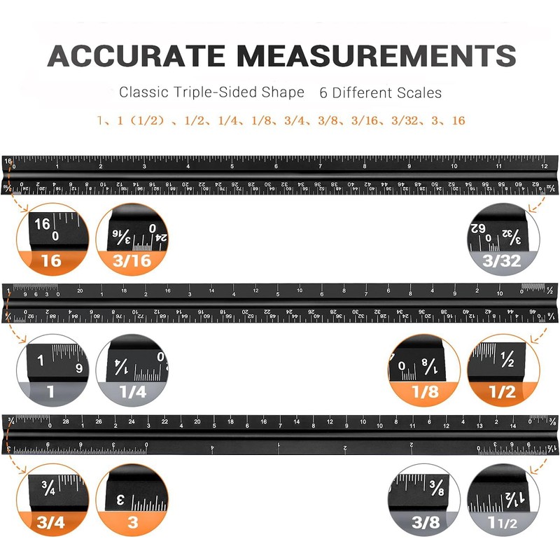 Architectural Scale Ruler, EYLEER 12 inch Imperial Aluminum Architects Scale