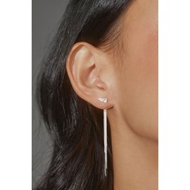 NECOCY Homecoming Prom Dangle Earrings for Women Dainty Silver Chain Earrings Trendy Hypoallergenic Waterproof CZ Threader Earrings for Women Jewelry, Sterling Silver, Cubic Zirconia