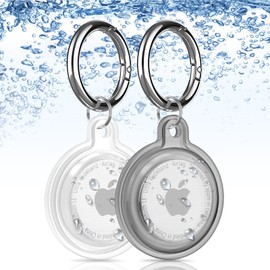 AXFEE 2 Pack 360° Protective Case for AirTag, Waterproof TPU AirTag Holder Case, Shockproof Anti-Scratch Case with Keyring and Metal Catabiner, Air Tag Holder Protective Cover for Kids, Key, Bag