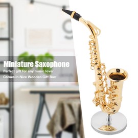 14cm Miniature Alto Saxophone Replica with Gold Plated Stand, Case and Ornament. Mini Musical Instrument Model for Home Decoration Figure Model