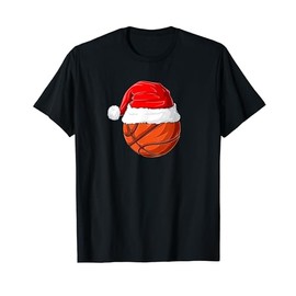 Xmas Santa Hat Christmas Basketball T-Shirt, black