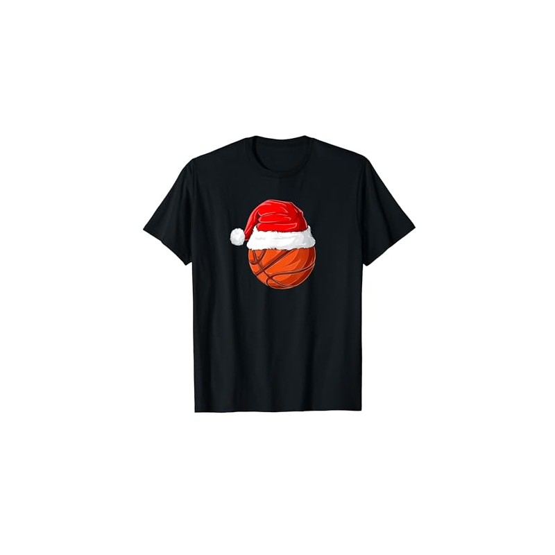 Xmas Santa Hat Christmas Basketball T-Shirt, black