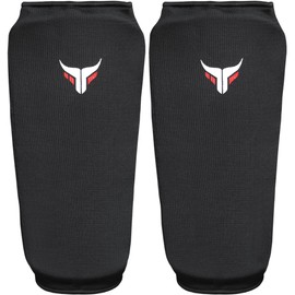 Mytra Fusion Shin Guards for Kids Elasticated Shin Pads Kick Boxing Muay Thai Training junior shin pads (XXS, Black)