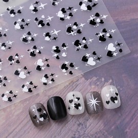 Valentine's Day Nail Stickers for Women Black White Heart-Shaped Design Romantic Valentine's Day Nail Art Stickers Valentine's Day Nail Decals Manicure Supplies for Holiday Nail Art Decorations