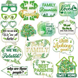 16Pcs Family Reunion Photo Booth Props, Happiness Sweet Family Gathering Party Photo Booth Props Tree Reunion Theme Mug Shots Decorations Supplies