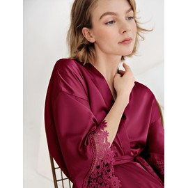 SIORO Women Bride Bridesmaid Robes Silky Satin Kimono Robe Solid Color Sleepwear For Wedding Party Getting Ready S-XL