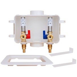 WHK Washing Machine Outlet Box,Pex Laundry Box Washer Wall Box With Drain Recessed Water Valve Box Center Double Drain 1/2-inch Crimp PEX B,PVC White (With Stainless Steel Water Hammer Arrester)