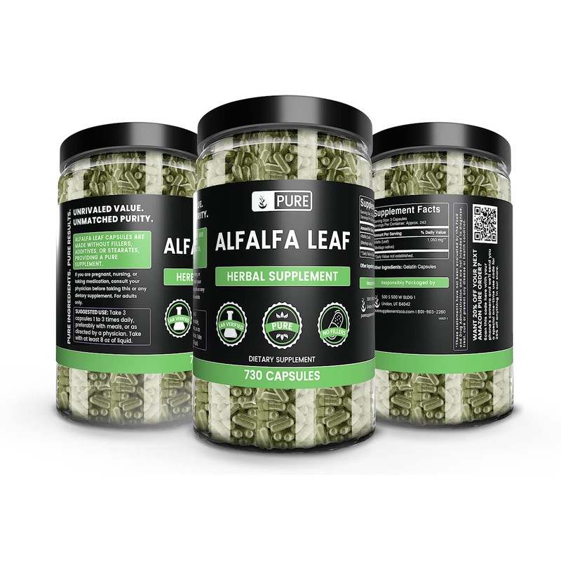 Pure Original Ingredients Alfalfa Leaf (730 Capsules) No Magnesium Or