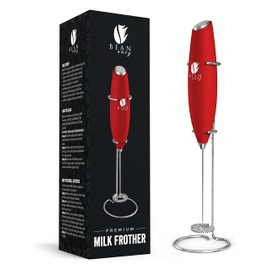Bean Envy Milk Frother Handheld for Coffee - Electric Hand Blender, Mini Drink Mixer Whisk & Coffee Foamer Wand with Stand for Lattes, Cappuccino, Matcha and Hot Chocolate - Kitchen Gifts - Red