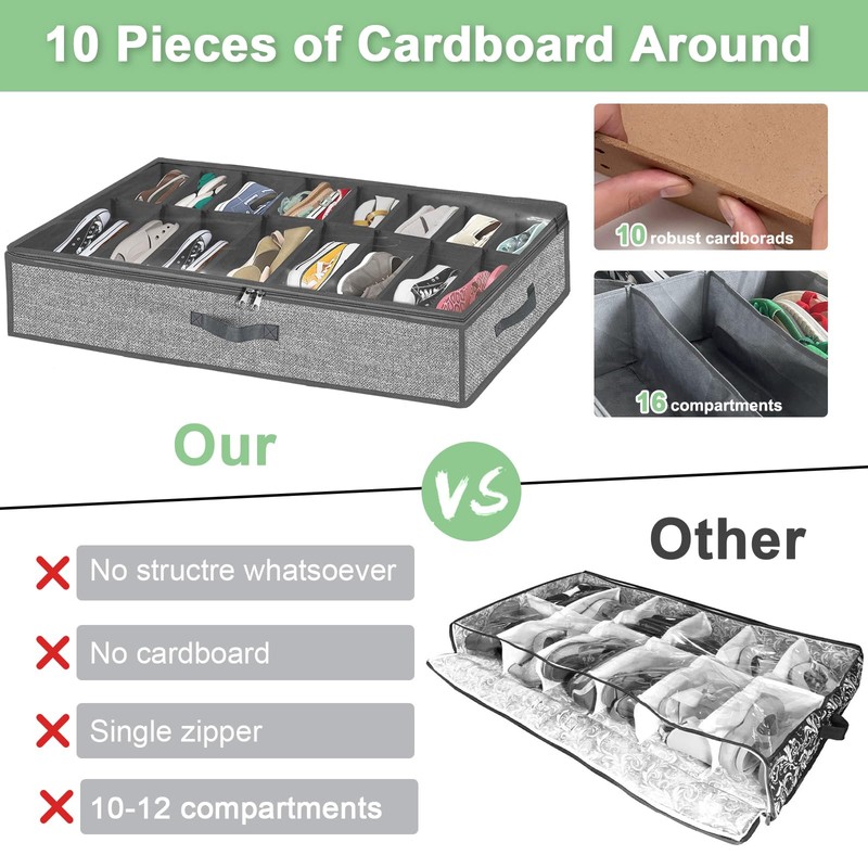 32 Pairs Shoe Organizer Under Bed, Underbed Shoe Storage Boxes