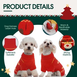Kuoser Christmas Dog Sweater, S Reindeer Pattern Doggy Knitwear, Warm Dog Fleece Sweater Pullover Turtleneck for Small Dogs Winter Clothes Pet Outfit Dogs Sweaters for Girls Boys Xmas Gift, Red S