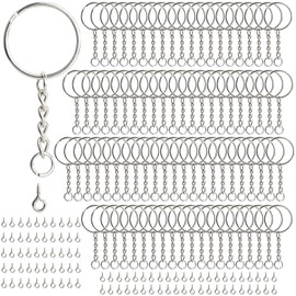 170Pcs Keyring Rings Key Chain Split Metal Key Rings,Includes 85 Key Rings Chains + 85 Screw Eye Pins,Ideal for Attaching Keys,Beads,Pendants,Gifts,Small Dolls and Craft Accessories