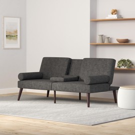 Best Choice Products Mid-Century Modern Upholstered Futon, Convertible Folding Sofa Bed, Small Couch w/Rounded Armrests, 2 Cupholders - Charcoal