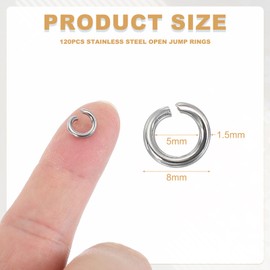 sourcing map 120pcs Open Jump Rings, 8mm Stainless Steel Split O Rings 1.5mm Thick Connector Ring for Bracelet Necklace Pendant Jewelry Keychain DIY Craft Making, Silver