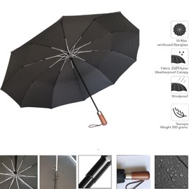 AMVUZ Umbrella Storm Proof Travel Windproof Open-Close Automatic Pocket Umbrella, 210T Teflon Coating Umbrella, Checkerboard pattern