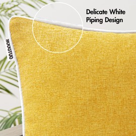 MIULEE Pack of 2 Outdoor Waterproof Throw Pillow Covers Decorative Farmhouse Linen Pillow Covers Solid Color Couch Pillow Covers for Patio Tent Bed Balcony Couch Sofa Living Room 12x20 Inch Yellow