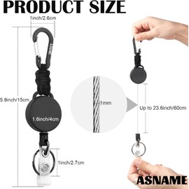 ASNAME 2 Pcs Retractable Keychain, Id Card Holder Retractable Badge Holder with Badge Reel, Carabiner Keyring Clip Key Ring with 24" Steel Cord (Black&Orange)