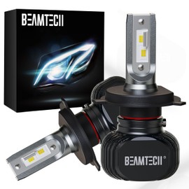 BEAMTECH H-4 Bulbs, S1 Series 900-3 Fanlsess 300% Brighter 6500K White Fog Light, 2 Bulbs