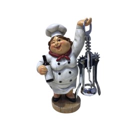 Winking Fat Lady Italian Chef Wine Bottle Cork Opener, Funny Handmade Novelty Figurine 7.5” Tall