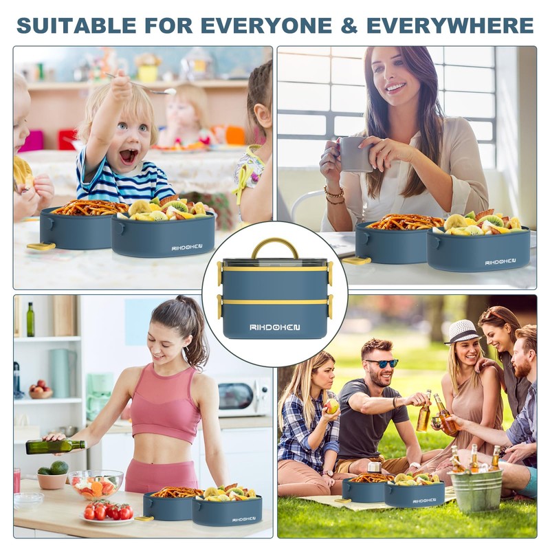 RIKDOKEN Lunch Box, Stackable 2 Layers Containers, Portable 64OZ Large