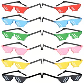 Pack of 12 Pixel Sunglasses, Cool Sunglasses, Colours Party Glasses, Mosaic Glasses, Premium Photo Props Glasses, Thug Life Party Sunglasses for Fancy Dress, Music Festivals, Party Bar